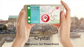  Presentation with route - Audience pleasing theme consisting of application in smartphone for planning backdrop and a coral colored foreground