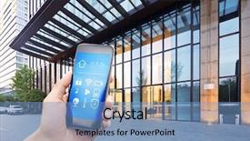  Presentation with smart building - Audience pleasing PPT theme consisting of apps outside of modern building backdrop and a  colored foreground