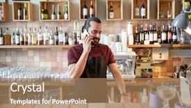  Presentation with business communication - Slides with apps services - small business communication people background and a coral colored foreground