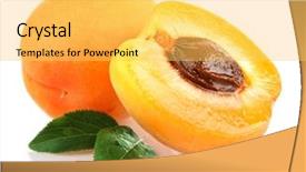  Presentation with green leaf - Amazing PPT layouts having apricot fruits with green leaf backdrop and a yellow colored foreground