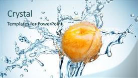  Presentation with spray - Audience pleasing PPT layouts consisting of apricot in spray of water juicy peach with splash on white background backdrop and a sky blue colored foreground