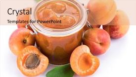  Presentation with apricot - Audience pleasing PPT theme consisting of apricot jam and ripe apricots backdrop and a  colored foreground