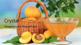  Presentation with apricot - PPT layouts featuring apricot jam in glass bowl and fresh apricots on wooden table on bright background background and a gold colored foreground