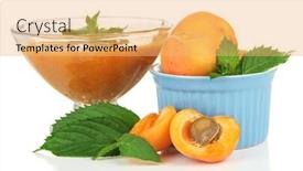  Presentation with apricot - Slide set having apricot jam in glass bowl and fresh apricots isolated on white background and a yellow colored foreground