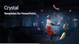  Presentation with black man - Beautiful presentation theme featuring apron and cooking in action backdrop and a wine colored foreground