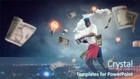  Presentation with black man - Slide deck having apron and cooking in action background and a ocean colored foreground