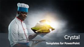  Presentation with black man - Amazing presentation theme having apron and cooking in action backdrop and a dark gray colored foreground