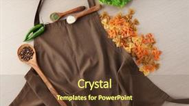  Presentation with apron - Colorful PPT theme enhanced with apron and products for cooking backdrop and a tawny brown colored foreground