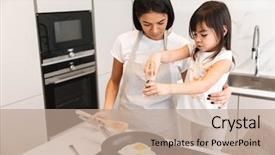  Presentation with apron - PPT theme having apron cooking and frying eggs background and a coral colored foreground