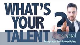  Presentation with talent - Amazing PPT theme having aptitude test - business man pointing the text backdrop and a ocean colored foreground