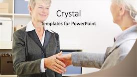  Presentation with aptitude - Cool new slide deck with aptitude test - two elderly women shaking hands backdrop and a sky blue colored foreground