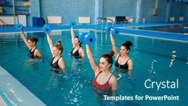  Presentation with aerobics - Audience pleasing theme consisting of aqua-aerobics-exercise-with-dumbbells backdrop and a ocean colored foreground