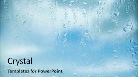  Presentation with water glass - Presentation theme featuring aqua blue - natural water drops on window background and a light blue colored foreground