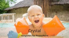  Presentation with aqua - Beautiful slide deck featuring aqua orange - baby with armbands in swimming backdrop and a yellow colored foreground