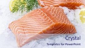  Presentation with salmon - Beautiful PPT theme featuring aqua orange - salmon fillet on ice backdrop and a sky blue colored foreground