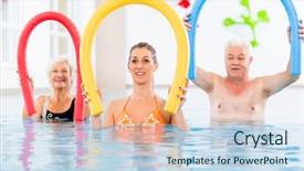 Presentation with senior fitness - Presentation design consisting of aquarobic fitness swimming pool background and a sky blue colored foreground