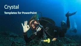 Presentation with female - Beautiful slide set featuring aquatic ecosystem - female scuba diver backdrop and a ocean colored foreground