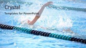  Presentation with race - Audience pleasing slide deck consisting of aquatic exercise - backstroke race backdrop and a light blue colored foreground
