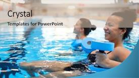  Presentation with aerobics - Beautiful theme featuring aquatic exercise - multiracial couple attending water aerobics backdrop and a soft green colored foreground