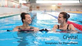 Presentation with aerobics - PPT layouts with aquatic exercise - multiracial couple attending water aerobics background and a light blue colored foreground