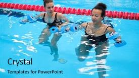  Presentation with aerobics - Colorful slide deck enhanced with aquatic exercise - multiracial couple attending water aerobics backdrop and a cyan colored foreground