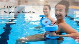 Presentation with aerobics - Audience pleasing PPT layouts consisting of aquatic exercise - multiracial couple attending water aerobics backdrop and a soft green colored foreground