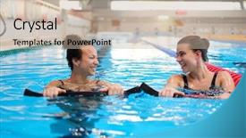  Presentation with swimming pool - PPT theme featuring aquatic exercise - multiracial couple attending water aerobics background and a mint green colored foreground