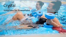  Presentation with exercise class - Cool new PPT layouts with aquatic exercise - multiracial couple attending water aerobics backdrop and a light blue colored foreground