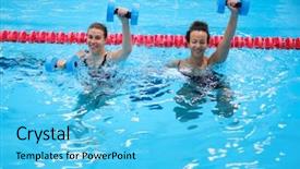  Presentation with aerobics - Presentation theme consisting of aquatic exercise - multiracial couple attending water aerobics background and a cyan colored foreground