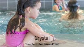  Presentation with swimming pool - Presentation design consisting of aquatic exercise - young happy smiling girl swimming background and a mint green colored foreground