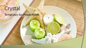  Presentation with porcelain - Cool new PPT layouts with aquatic therapy - candles citrus and sea-stars lying backdrop and a lemonade colored foreground