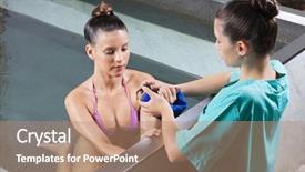  Presentation with helping - Beautiful presentation theme featuring aquatic therapy - female therapist assisting woman helping backdrop and a  colored foreground