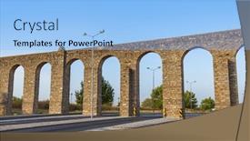  Presentation with aqueduct - Slide deck having aqueduct-in-evora-portugal background and a light blue colored foreground