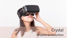  Presentation with asian - Cool new presentation with ar - asian woman watching with vr backdrop and a lemonade colored foreground