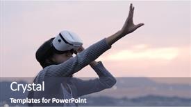  Presentation with virtual reality therapy - Slides having ar - woman watching with virtual reality background and a ocean colored foreground