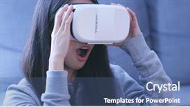  Presentation with virtual reality - Presentation featuring ar - woman wearing virtual reality device background and a ocean colored foreground