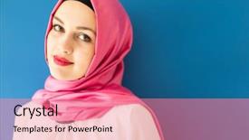  Presentation with arab - Amazing slide deck having arab american - beautiful girl with a scarf backdrop and a coral colored foreground