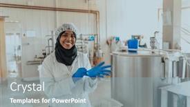  Presentation with investing - PPT theme featuring arab-business-woman-visiting background and a mint green colored foreground