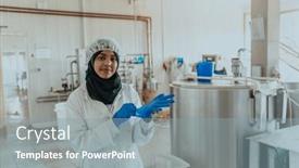  Presentation with investing - PPT theme featuring arab-business-woman-visiting background and a mint green colored foreground