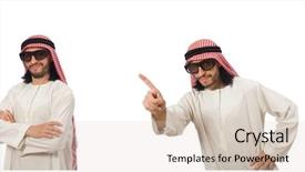  Presentation with scroll paper isolated on white - Presentation consisting of arab businessman isolated on white background and a lemonade colored foreground