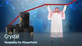  Presentation with price - Audience pleasing presentation consisting of arab businessman supporting oil price backdrop and a ocean colored foreground