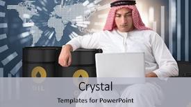  Presentation with crude oil trading - Audience pleasing presentation design consisting of arab businessman trading crude oil backdrop and a light gray colored foreground