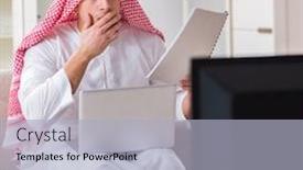  Presentation with arab - Presentation consisting of arab-businessman-watching-tv background and a light blue colored foreground
