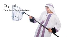  Presentation with net - Presentation design featuring arab businessman with catching net on white background and a white colored foreground