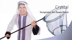  Presentation with net - Cool new presentation design with arab businessman with catching net on white backdrop and a white colored foreground
