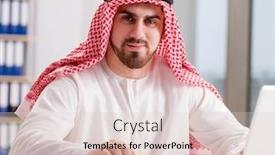  Presentation with arab - Colorful presentation enhanced with arab-businessman-working-on-laptop backdrop and a lemonade colored foreground