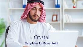  Presentation with paperwork - Presentation theme featuring arab businessman working in the office doing paperwork with a pi background and a sky blue colored foreground