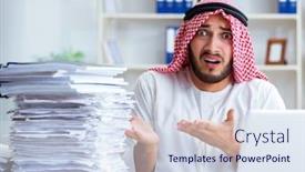  Presentation with paperwork - Presentation featuring arab-businessman-working background and a sky blue colored foreground
