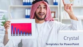  Presentation with paperwork - Theme having arab-businessman-working background and a sky blue colored foreground