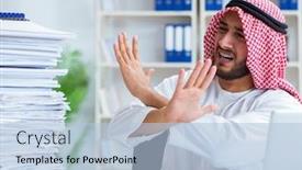  Presentation with paperwork - PPT layouts featuring arab-businessman-working background and a light blue colored foreground